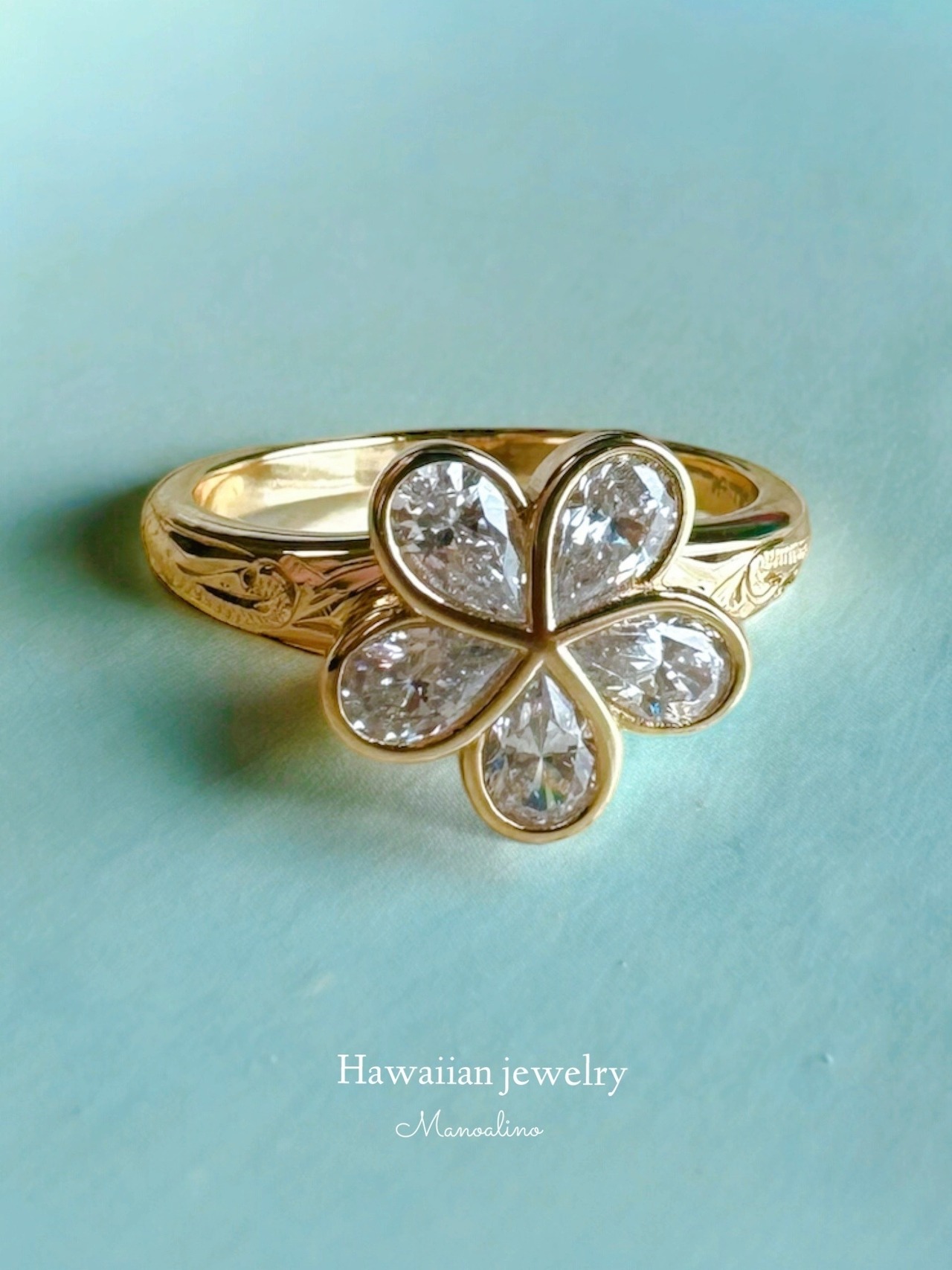 【手彫り】AAAAA rank Plumeria zirconia ring Hawaiian jewelry(AAAAAランクプルメリアジルコニアリング、指輪ハワイアンジュエリー)
