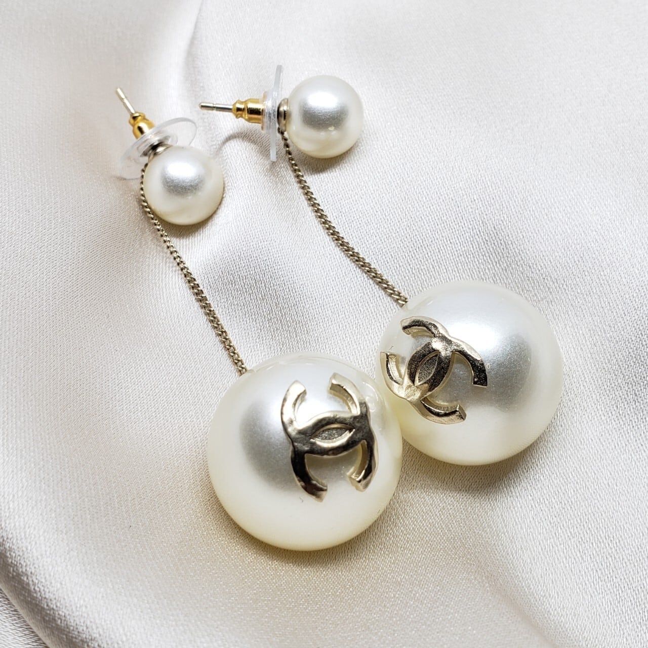 CHANEL Pearl Drop Pierced earrings/シャネル CC チェーン パール