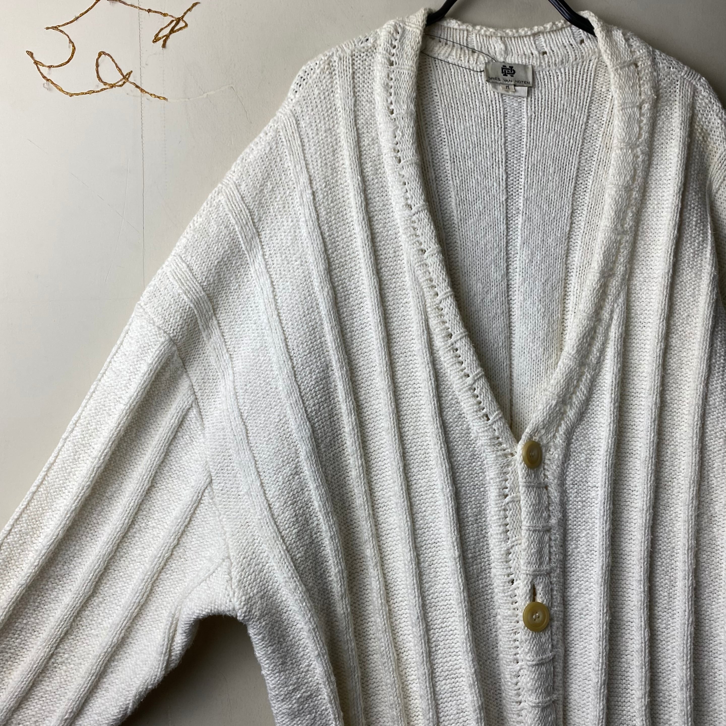 archive DRIES VAN NOTEN oversized white chunky knit cardigan 