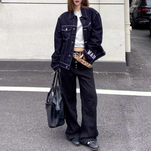 メッセージグラフィックステッチデニムジャケット 1col   R01933