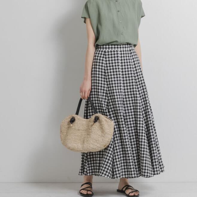 スカート 人気新作 Aライン ロングスカート チェック柄 ウエストゴム 着回し