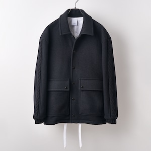 Wool felt cable coach jacket / Black