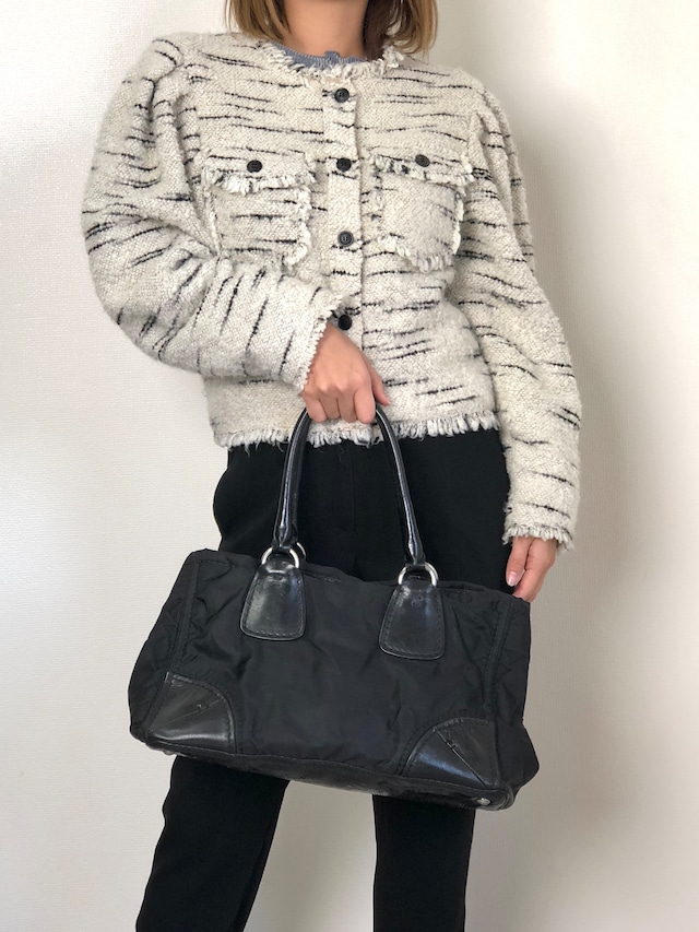 PRADA プラダ トートバッグ ブラック トライアングルロゴ レザー 加工 vintage ヴィンテージ オールド wd67a4