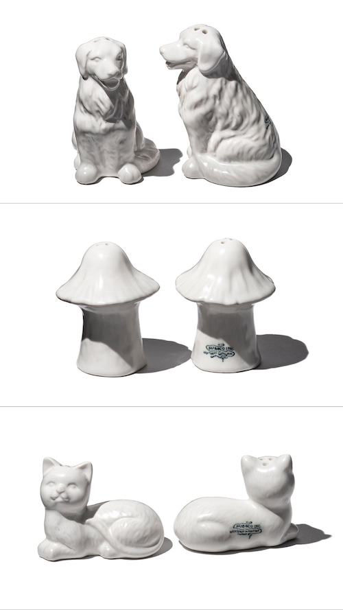 PUEBCO「CERAMIC SALT & PEPPER SHAKER SET . Dog/Mushroom/Cat」