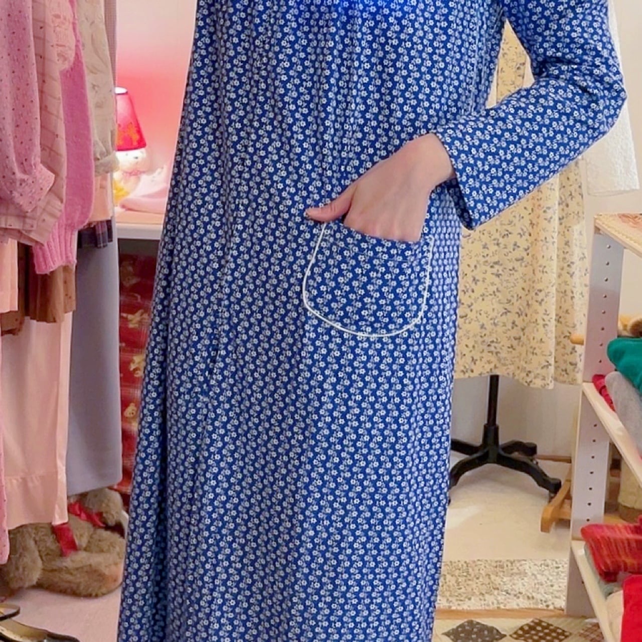 blue white flower neglige one-piece