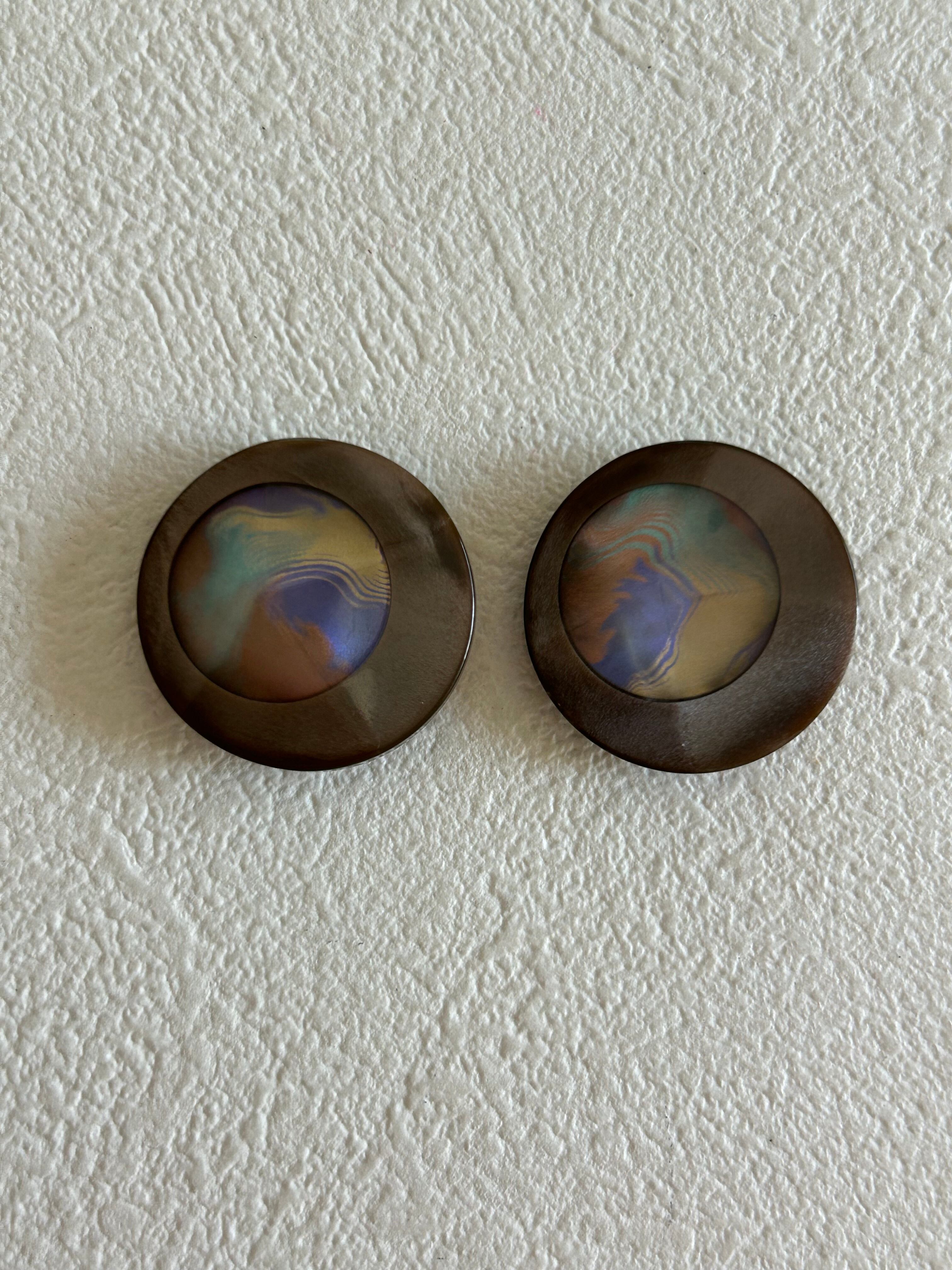 Japanese Vintage ボタン ブラウン×マルチカラー 22mm 昭和レトロ アクセサリーパーツ 装飾材 カルトナージュ