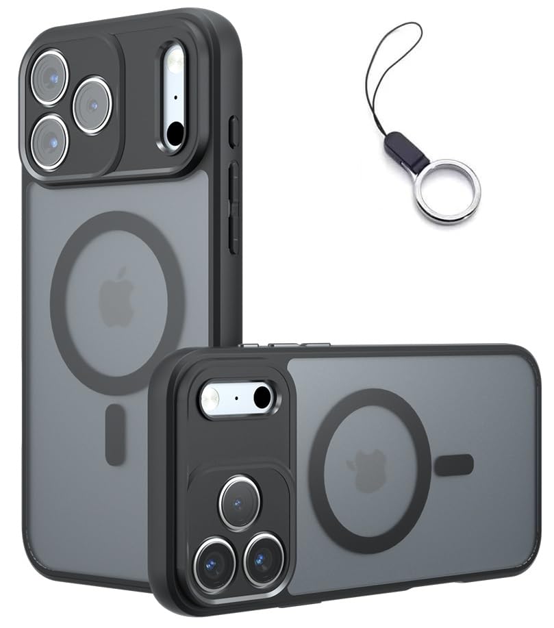 iPhone18 Pro Max/iPhone17 Pro Maxケースマット感 半透明 MagSafe対応マグネット搭載 マグセーフ対応 いPhone 17/18 プロ マックス カバー 全面保護 耐衝撃 薄型 軽量 指紋防止 黄ばみなし ストラップホール アイフォン 18 Pro Max/iPhone17 Pro Maxケース(ブラック)