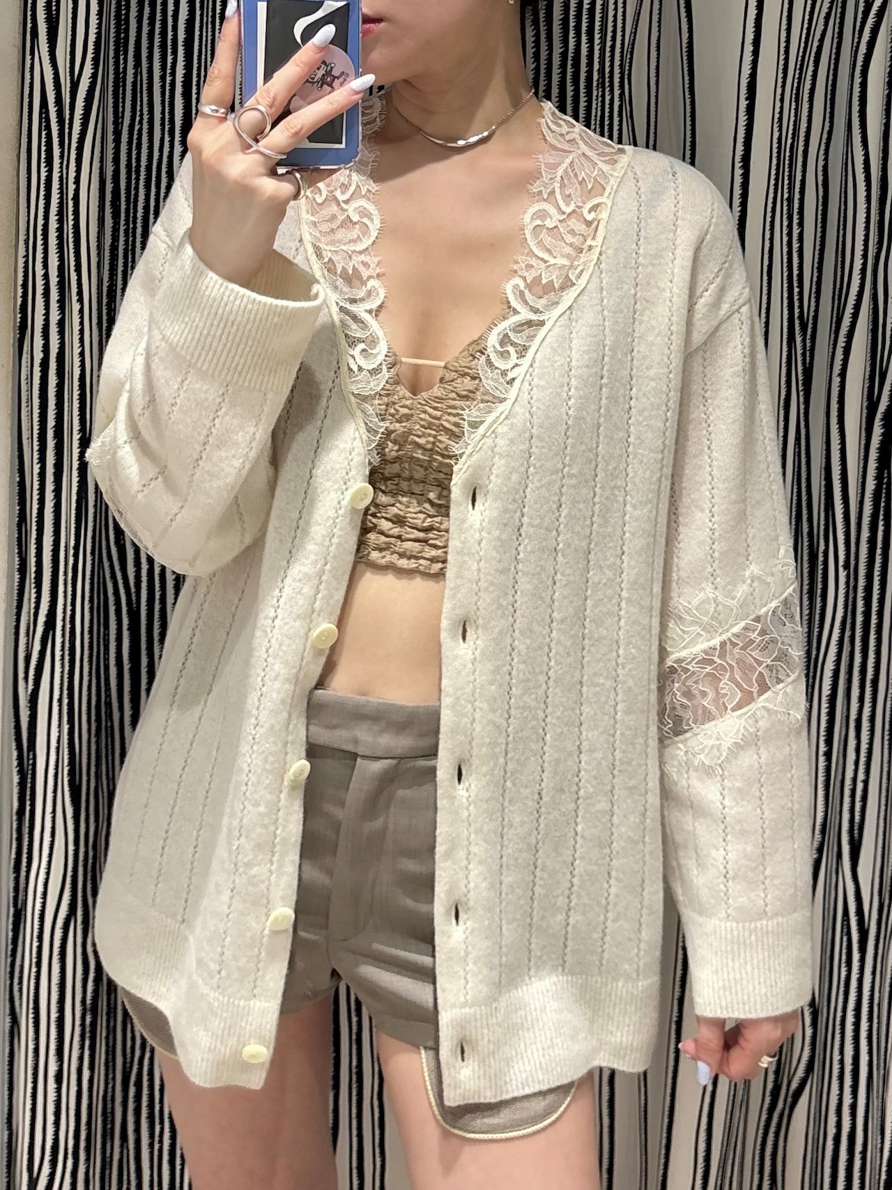 【26AW】FETICO フェティコ / カーディガン / OVERSIZED HAIRY LACE PANELED KNIT CARDIGAN - 4