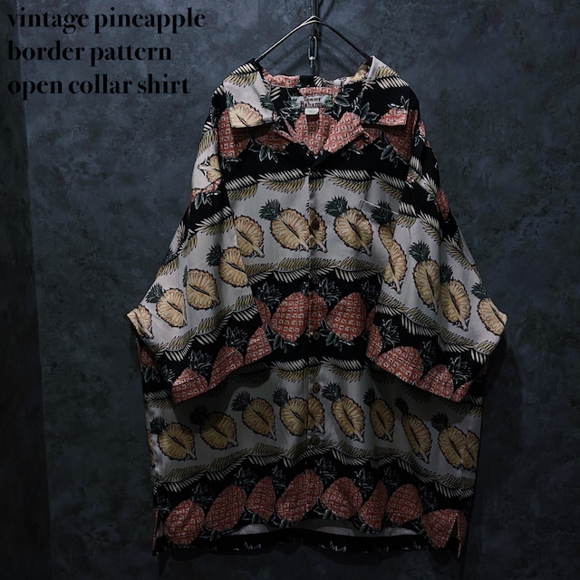 【doppio】vintage pineapple border pattern open collar shirt