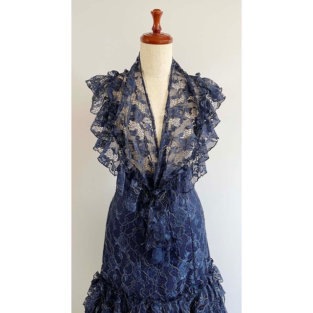 AA-FS-25128　★1点もの★サイズ調整無料★　ネイビーレースファルダ+共布ピキージョ　アイレ製