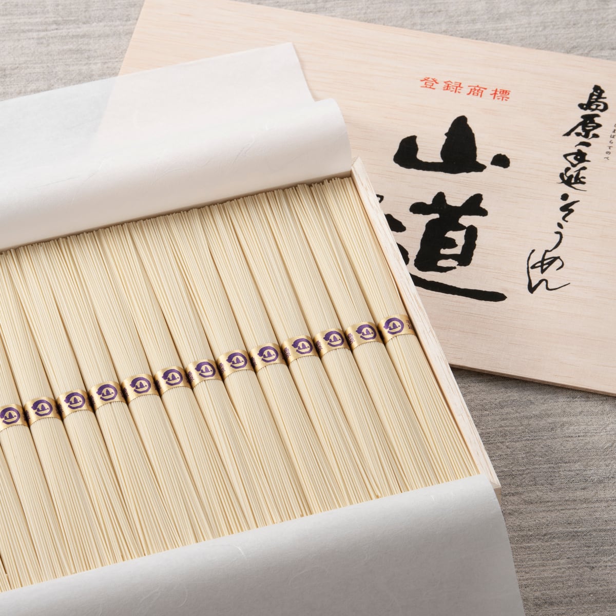 島原 手延べ 山道そうめん 国産小麦 100（金帯）木箱 | 島原 そうめん