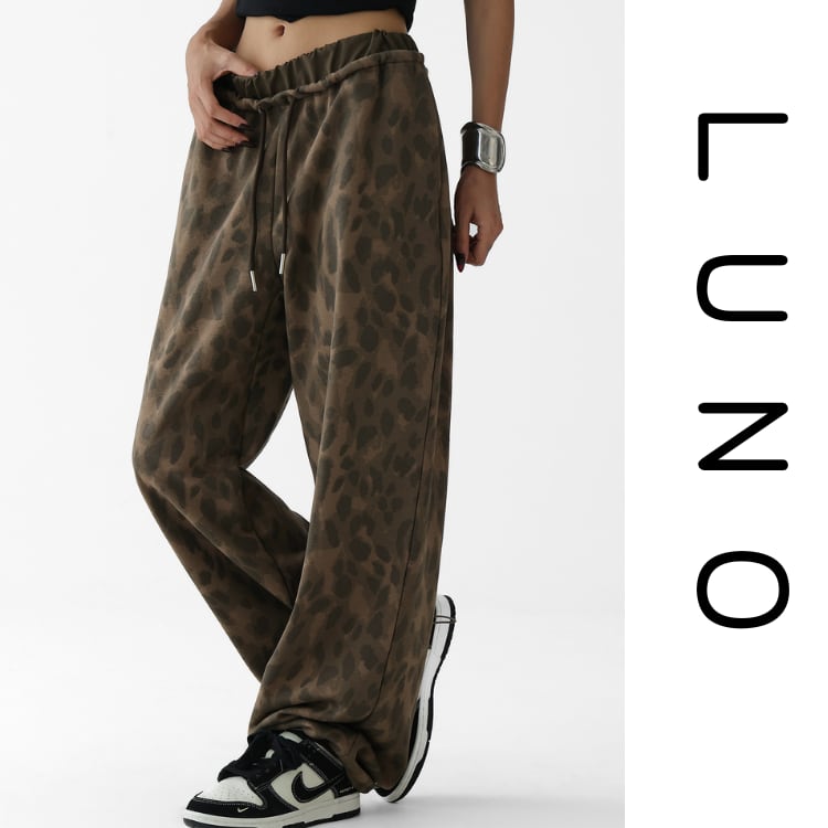 ドローストリング ワイド レオパード柄 イージーパンツ L00183