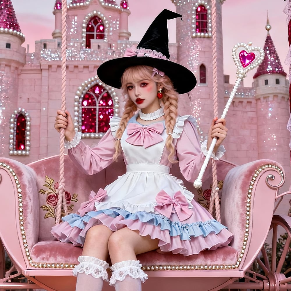 ロリータファッション 小悪魔魔女の夢色リボン 甘ロリフリルハロウィン