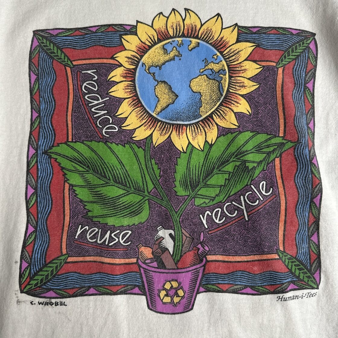 90s USA製 Human-i-Tees シングルステッチ アート ひまわり 半袖 T 