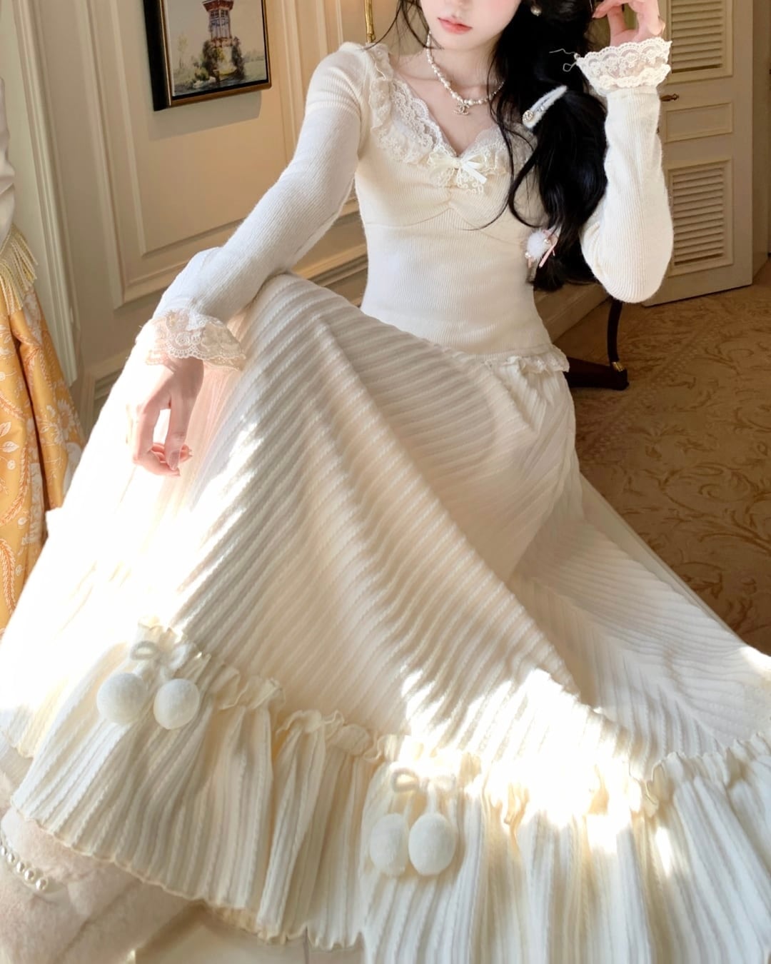 ボンボンチェリーフレアニットスカート 25W08172