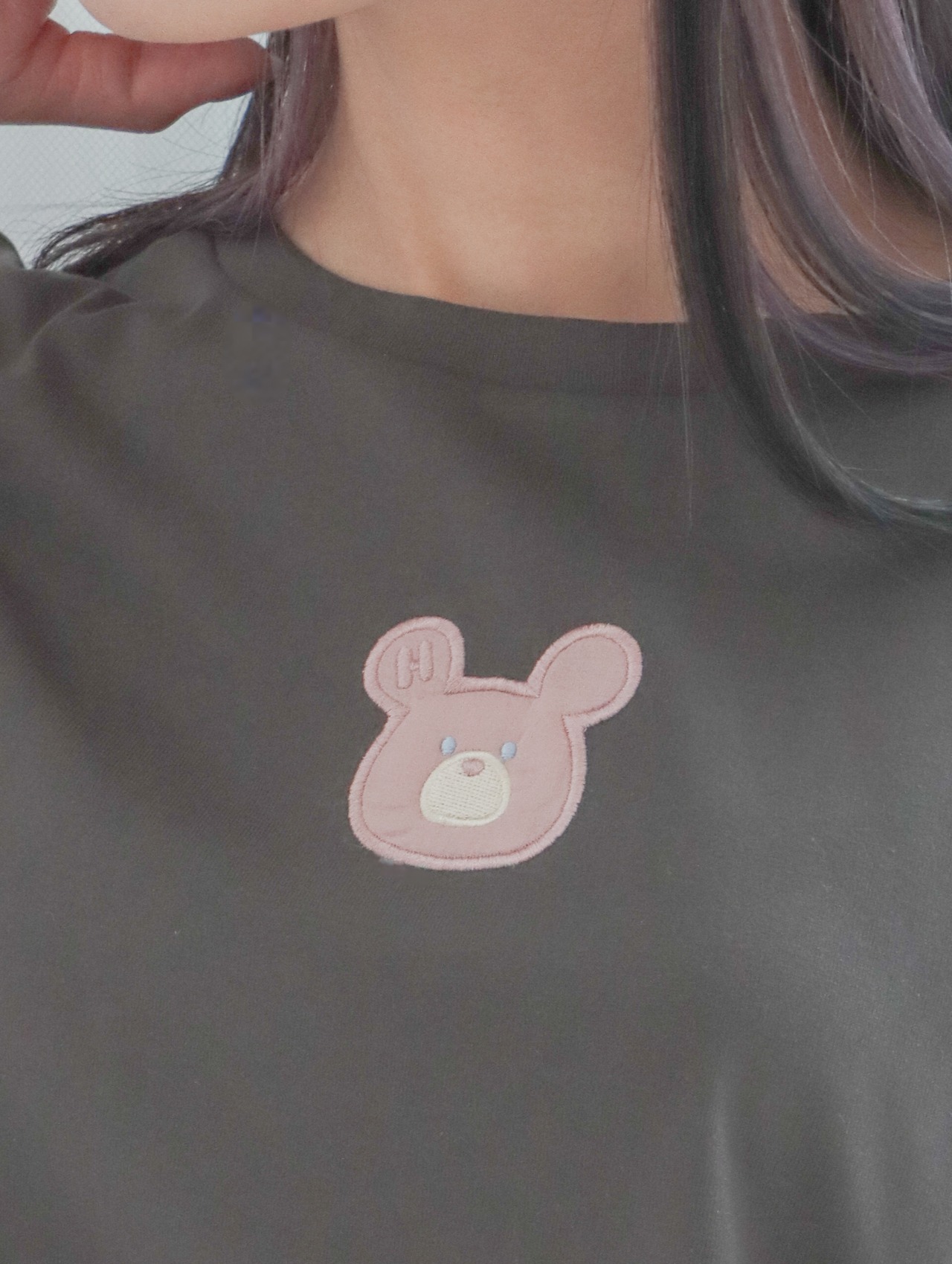 袖チュール 切替 くま ワンポイント Tシャツ - 5