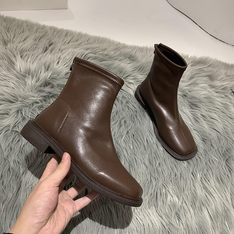 ブーツレッドカジュアルスリーブジッパーアンクル 靴 シューズ スクウェア フェイクシューズ87793191669