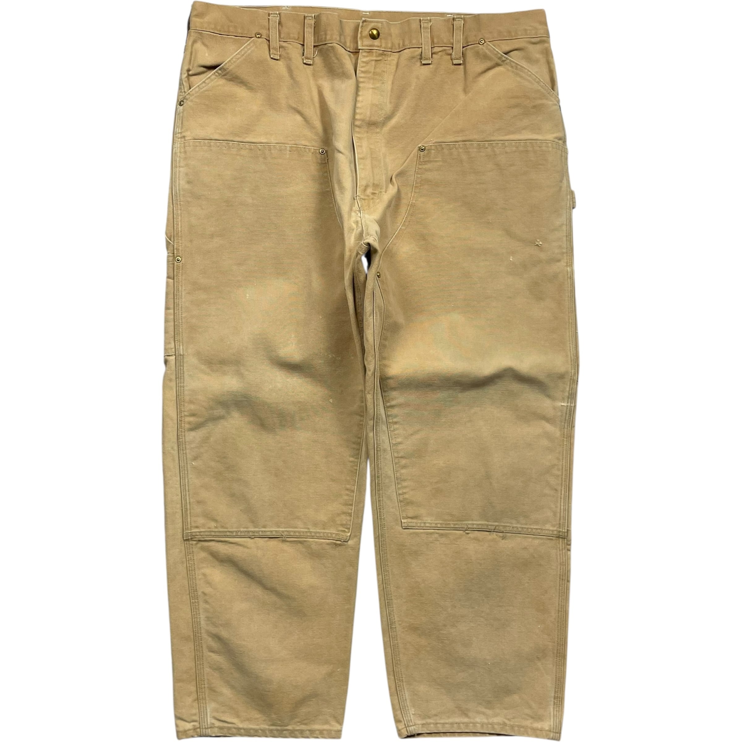 《実寸W41 L28》 Carhartt カーハート ペインターパンツ ワークパンツ ダブルニー ワンポイントロゴ キャメル 80年代 vintage USA製 no.9857