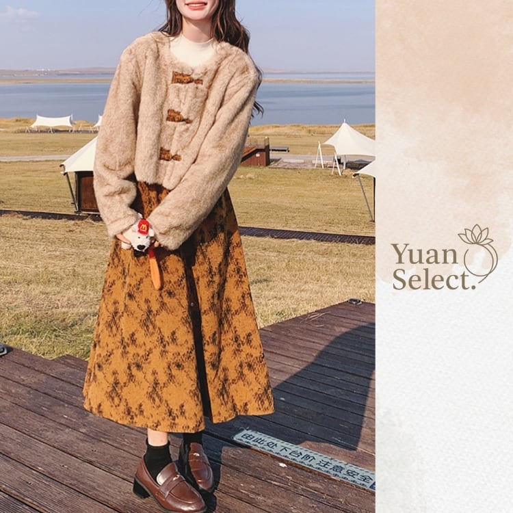 ふんわり厚手ジャケット×スカート　ぬくもりセットアップ　YS00214