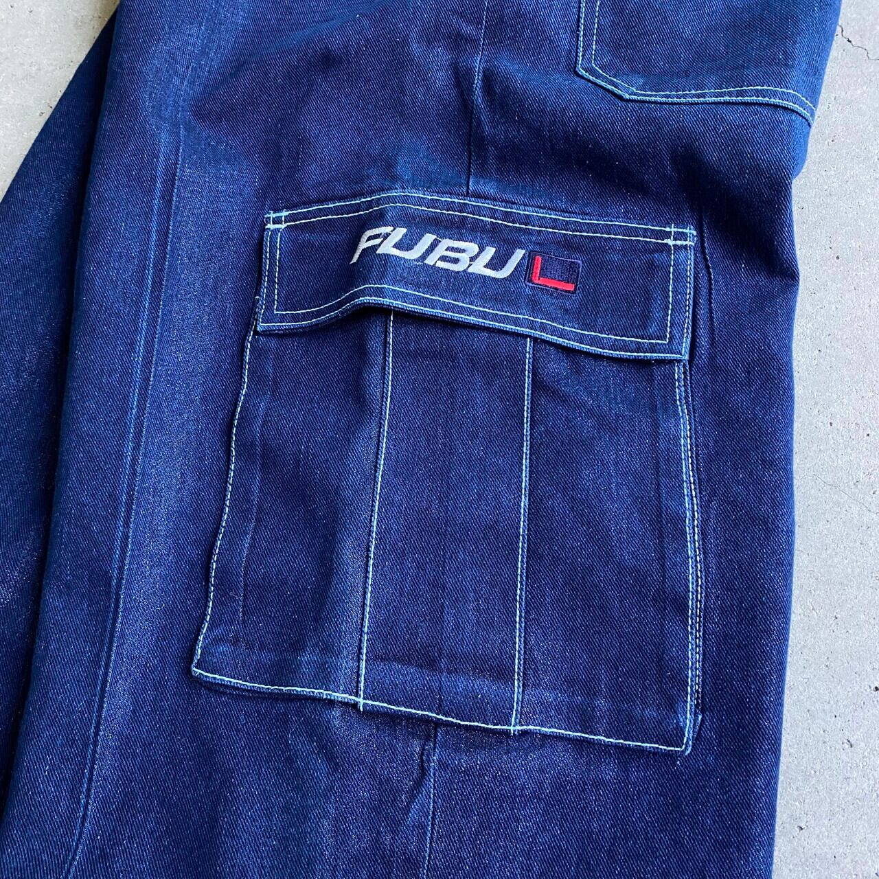 00年代 ブートレグ FUBU フブ バギー ワイド カーゴデニムパンツ メンズW34 古着 ロゴ刺繍 00s ヴィンテージ ビンテージ  濃紺【デニムパンツ】 | cave 古着屋【公式】古着通販サイト