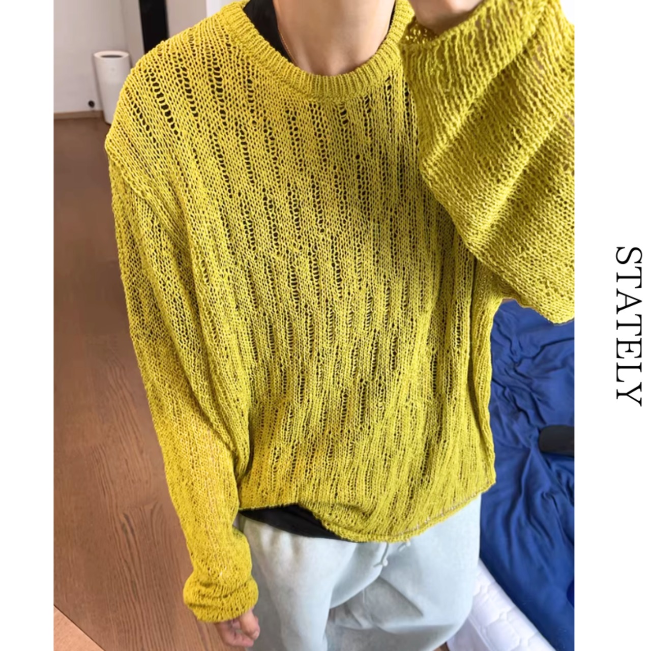 Mustard Sheer Knit トップス_T234・画像11