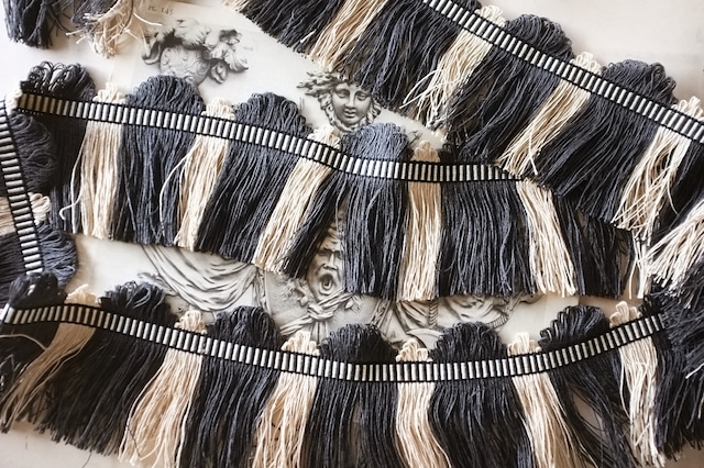 フランス 50x11c リネン 薄曇りの闇夜とフリンジブレード ヴィンテージ