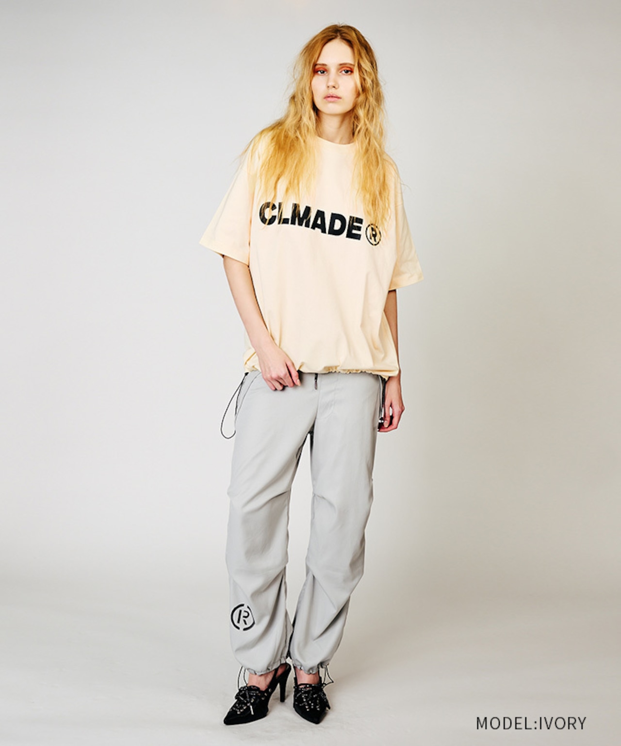 ロゴプリントドローコードルーズTシャツ (IVORY) CQ-48039