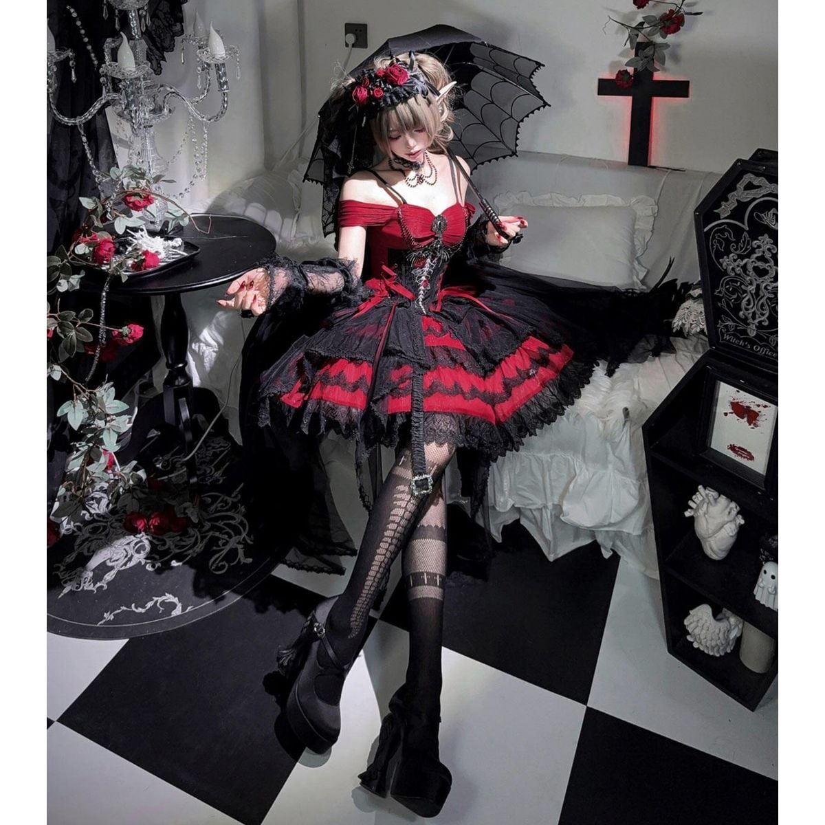 紅月の棺・ゴシックヴァンパイアドレスセットアップ | Maiden's Rêve