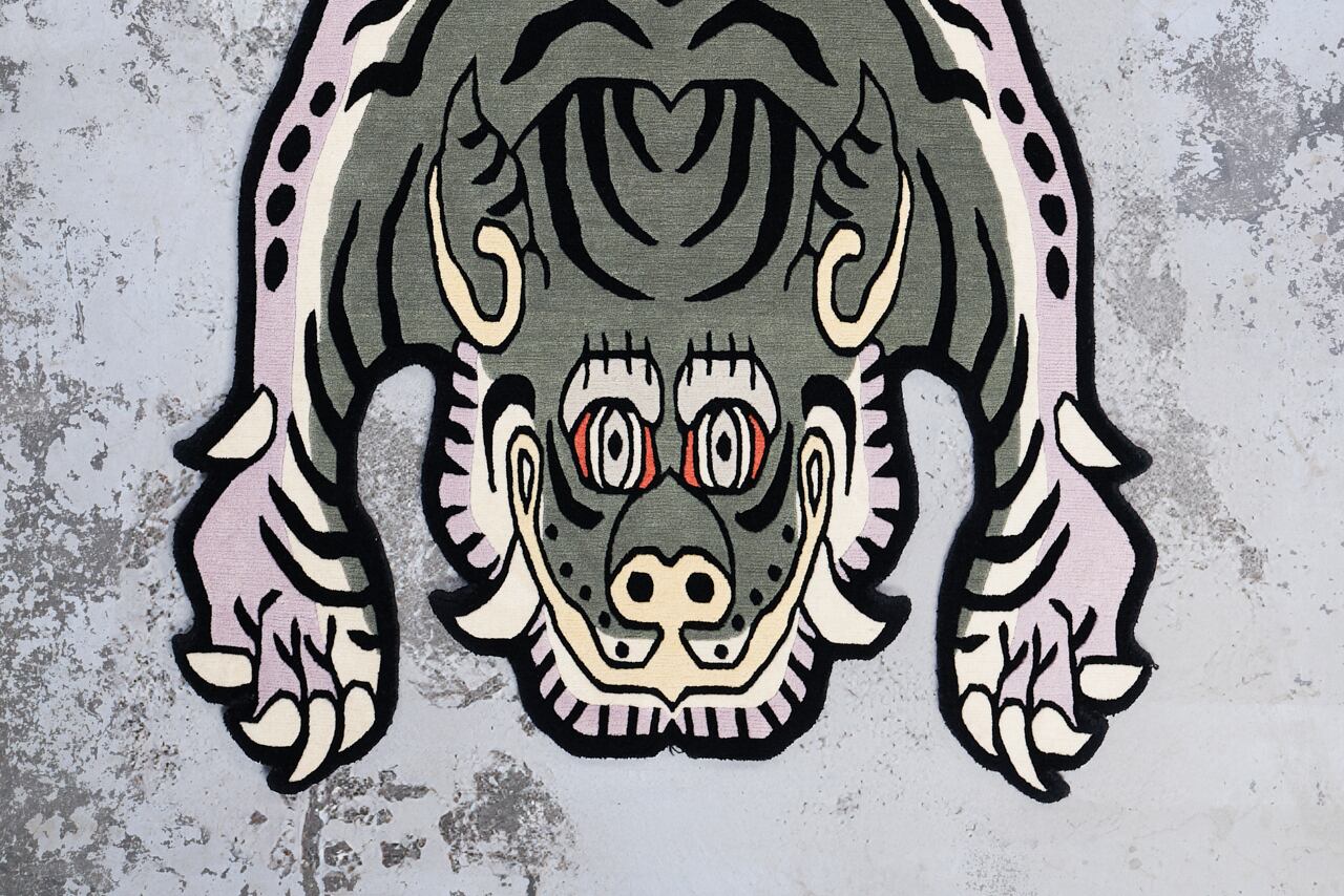 チベタンタイガーラグ Tibetan Tiger Rug 《Lサイズ•ウール・オリジナル2・アラジングリーン