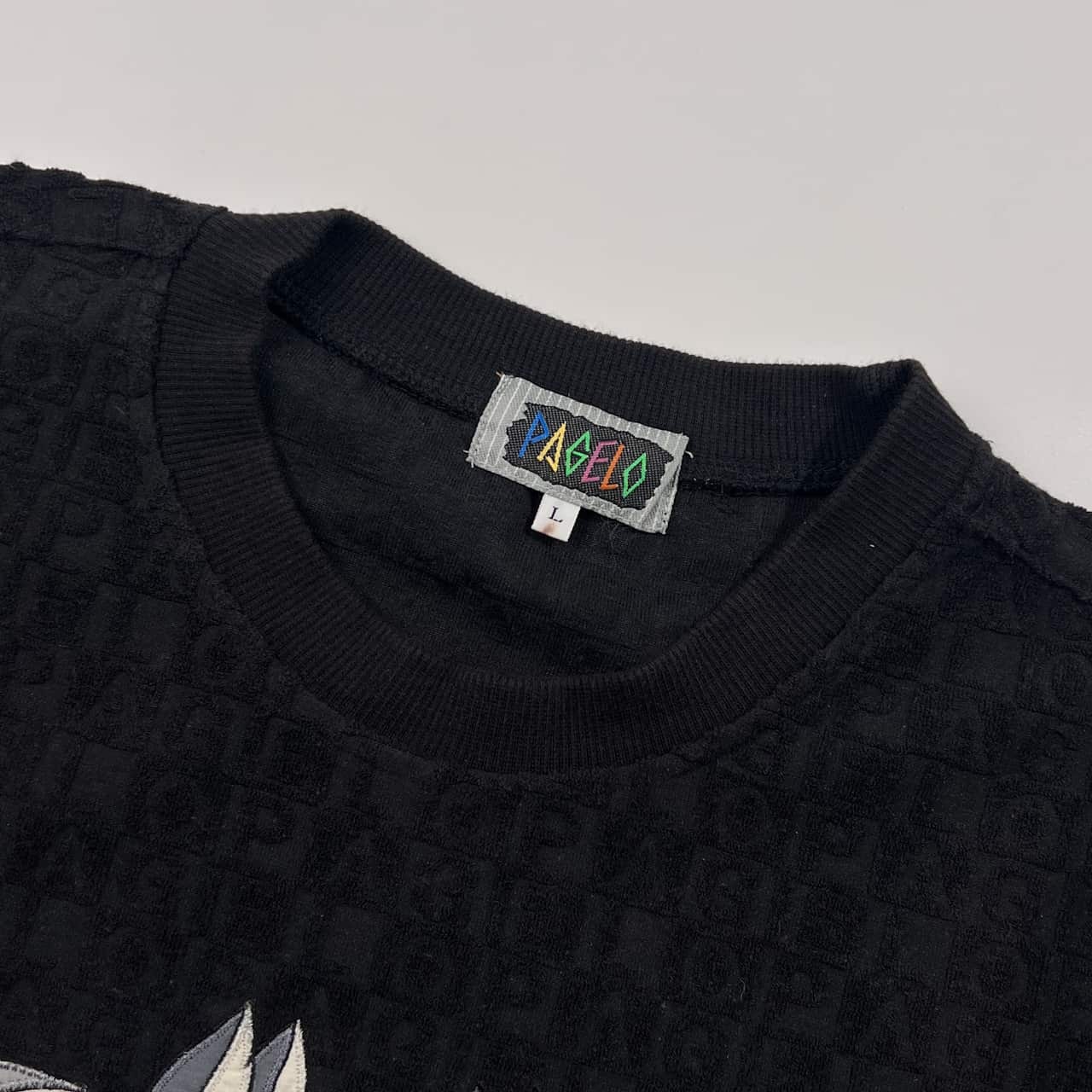 PAGELO パジェロ キャラクター刺繍 デザイン パイル風生地 半袖 Tシャツ L/ブラック系 メンズ ゴルフ