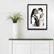 people to people｜キスで愛を表現する抽象コンテンポラリーアート｜恋人・夫婦に贈る額縁付きオシャレポスターA4ポスター