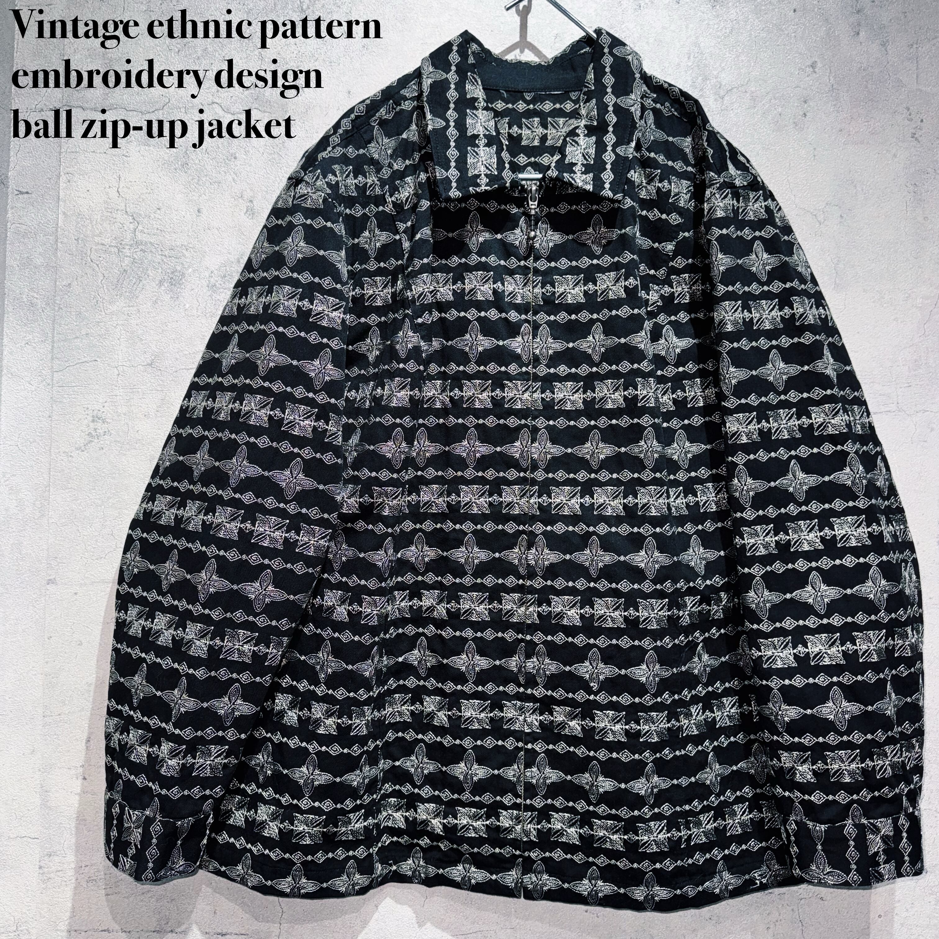 Vintage ethnic pattern embroidery design ball zip-up jacket