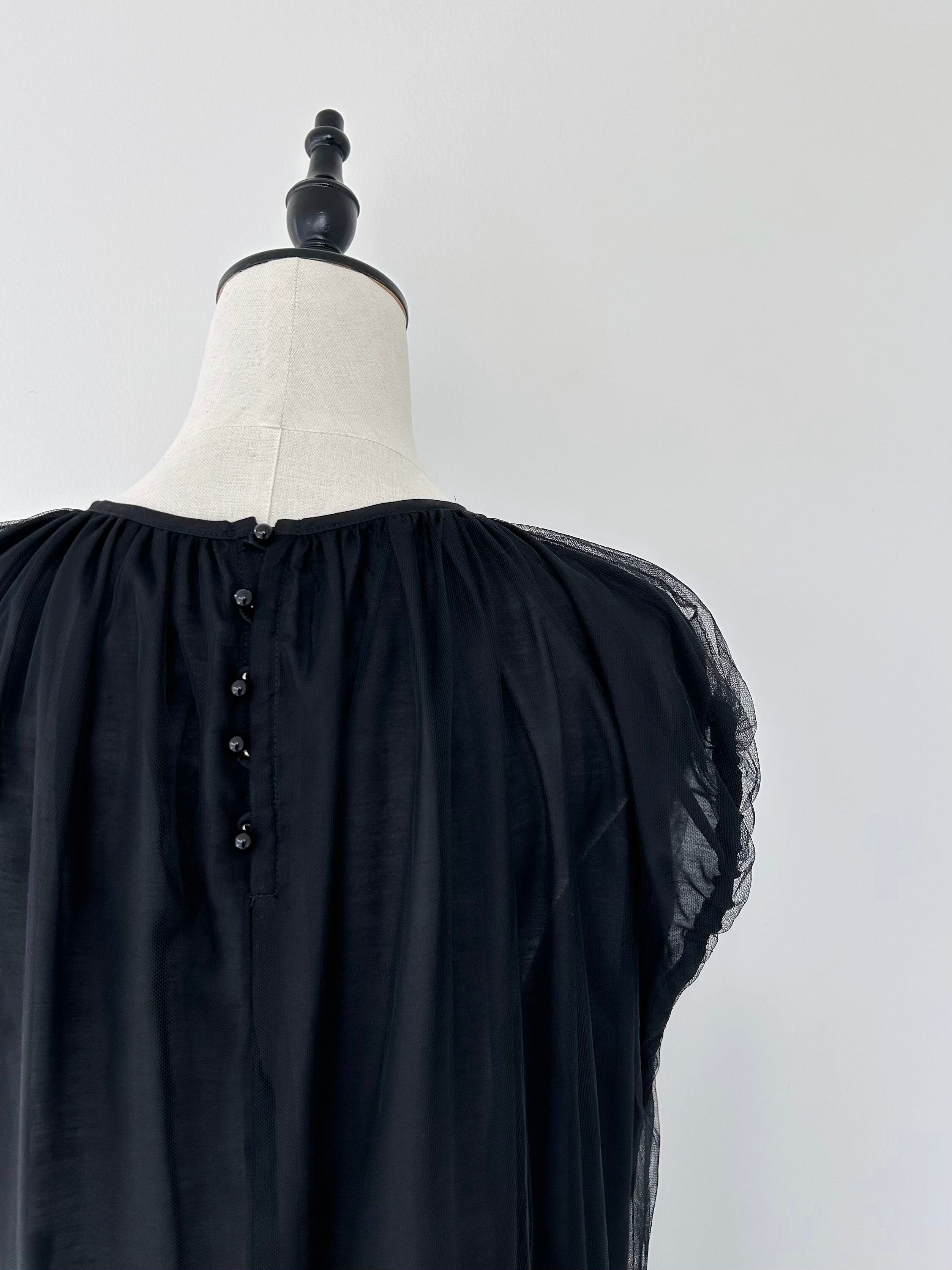 ミュゲ　muguet　ワンピース　チュニック　フリル　ブラウス　黒　BLACK MUVEIL フリルチュニックワンピース | KOKO