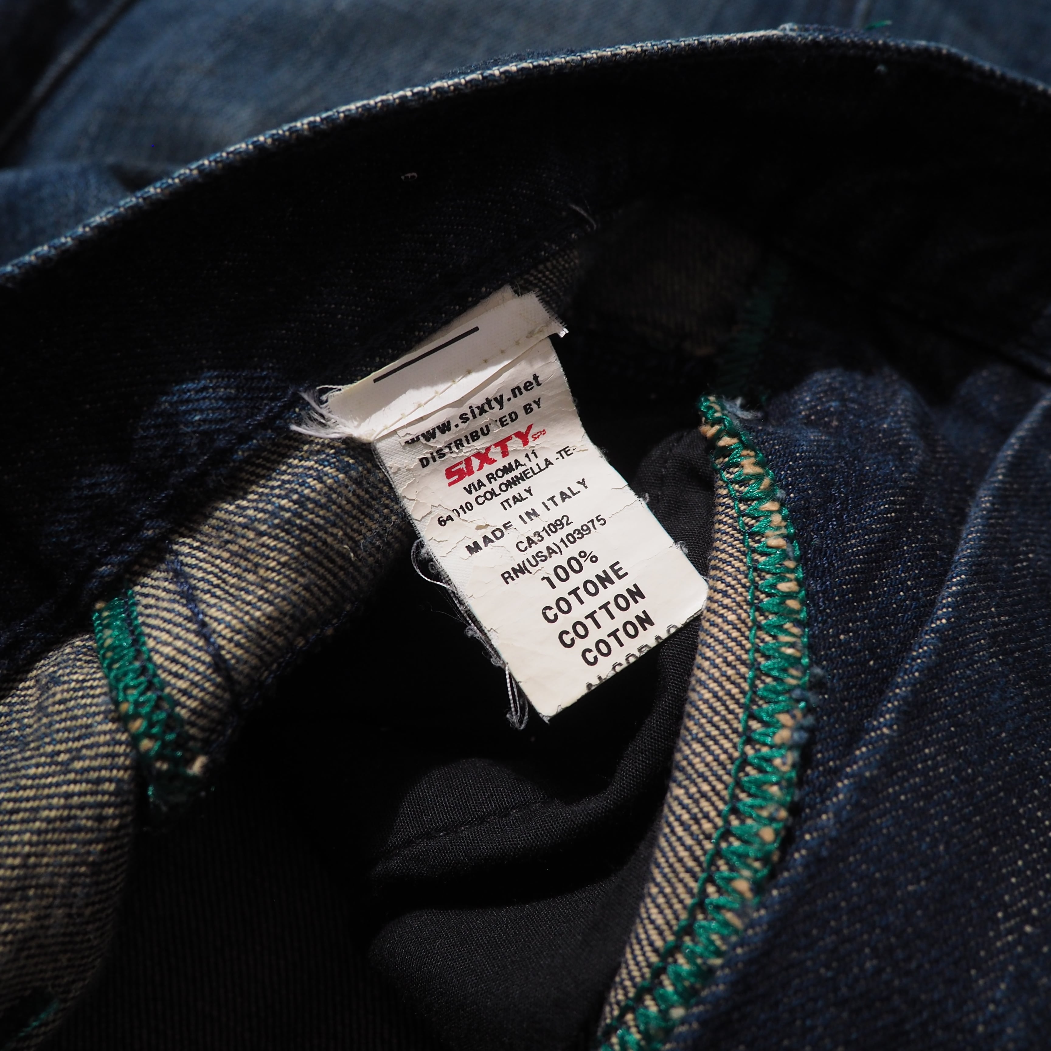 " ENERGIE " Good Fade Aging × Green stitch Embroidery vintage Denim pants (made in Italy)