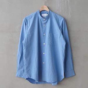 Washer Typewriter Loose Fit Band Collar Shirt　Blue