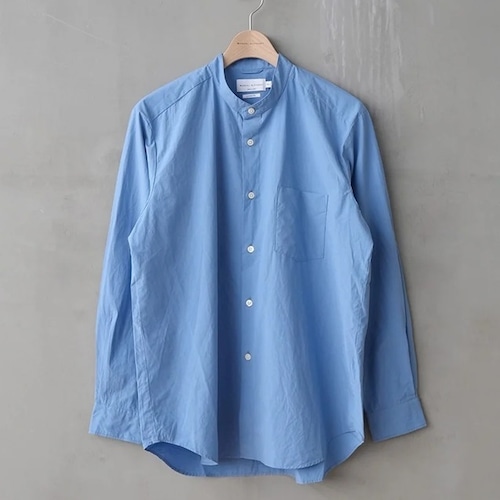 Washer Typewriter Loose Fit Band Collar Shirt Blue