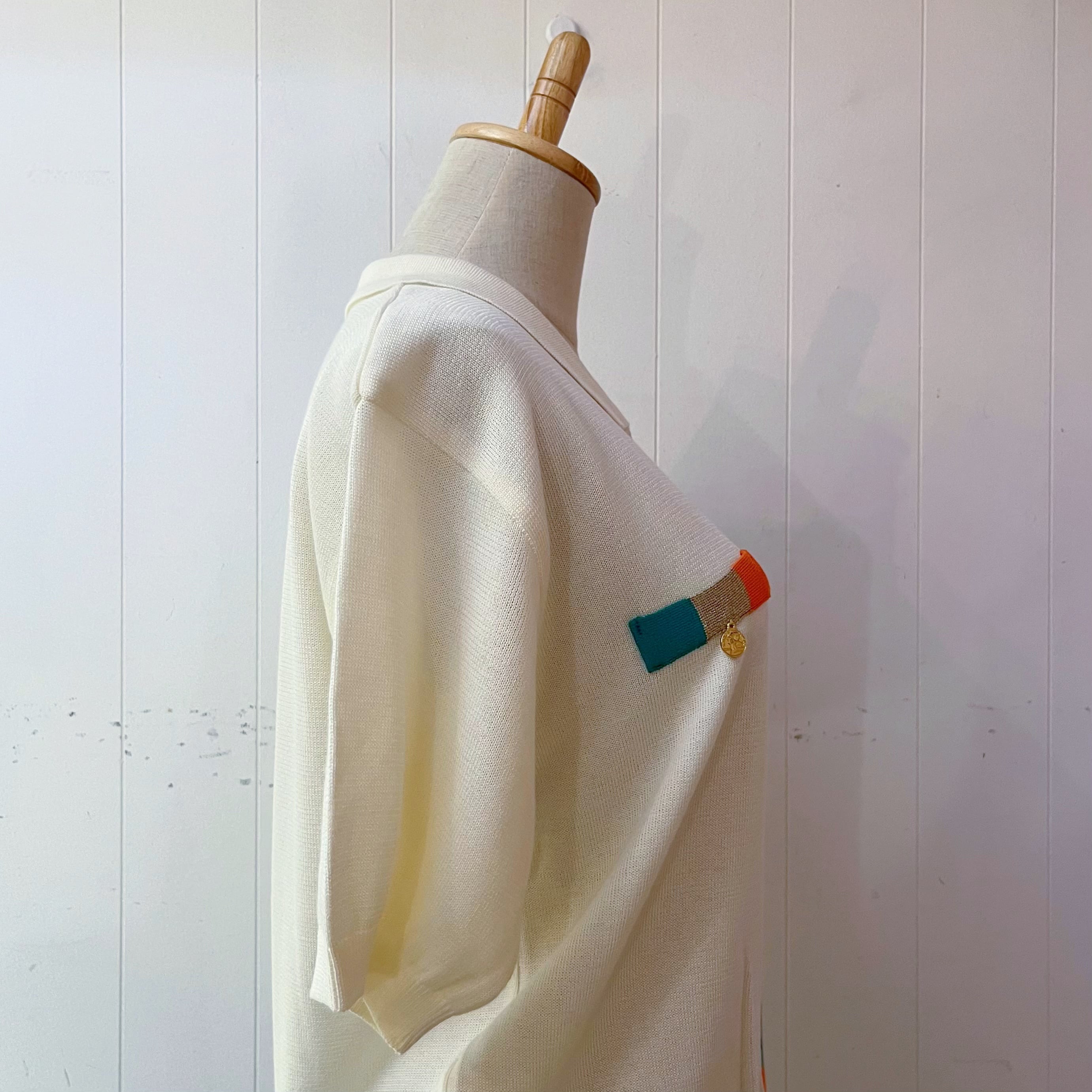 color block coin charm polo knit