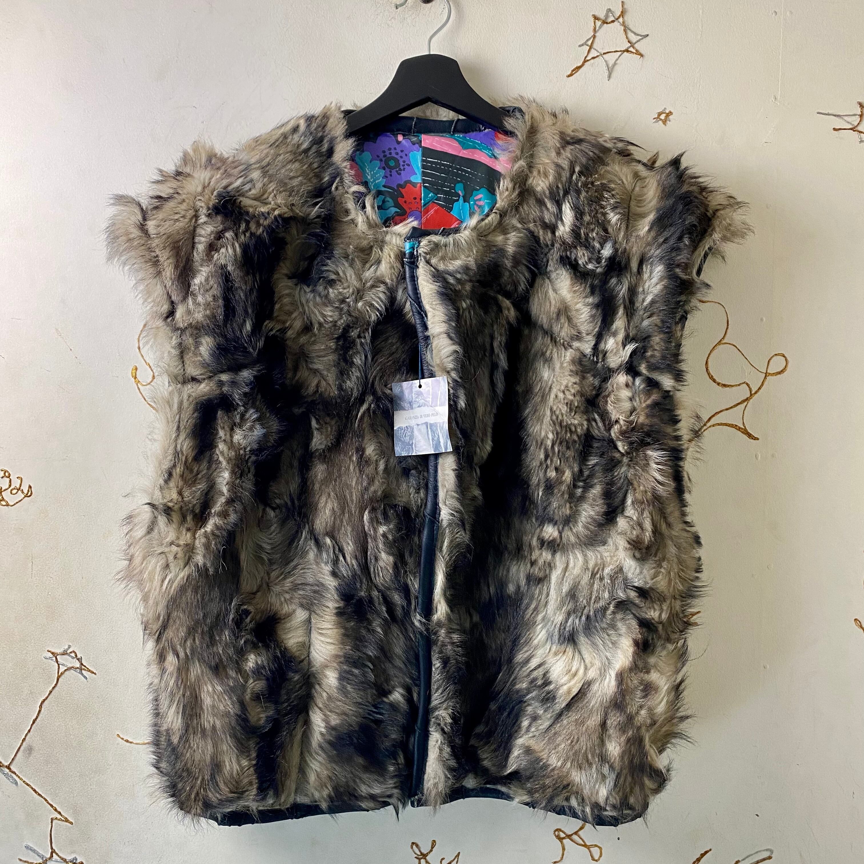 old patchwork leather × real fur vest | NOIR ONLINE