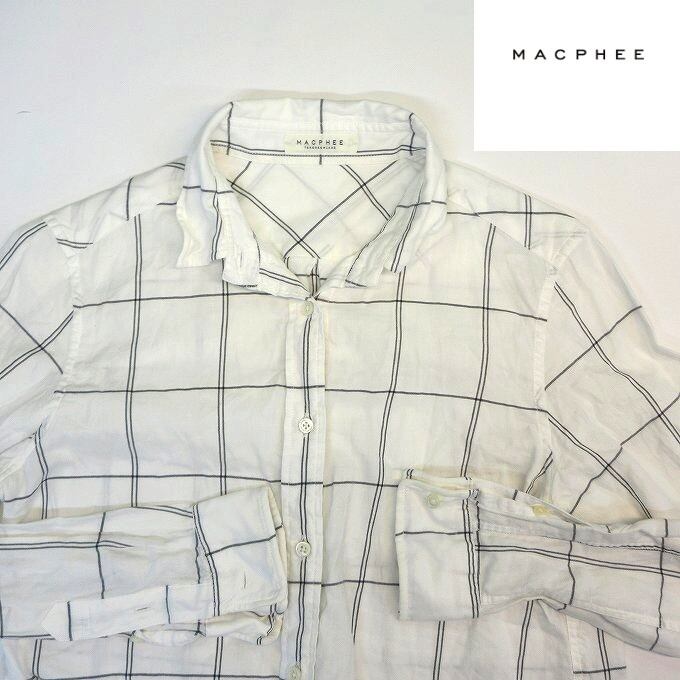 ■MACPHEE tomorrowland マカフィー トゥモローランド シャツ 長袖 コットン 格子柄 ボタン サイズ36 ホワイト[BY1003
