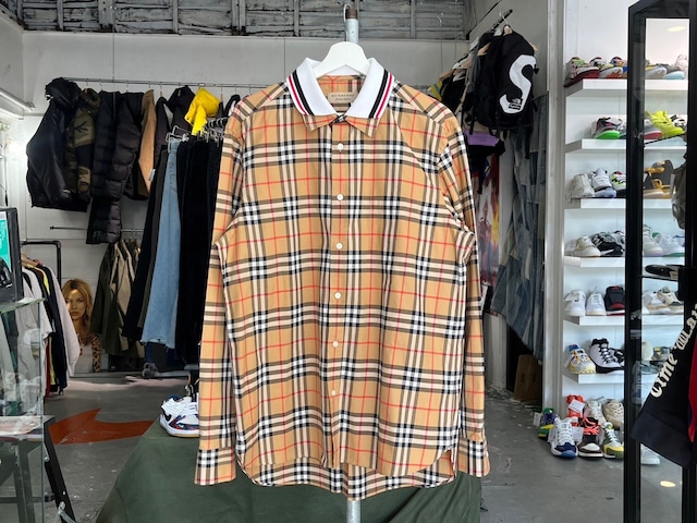 BURBERRY VINTAGE CHECK DOUBLE COLLOR LS SHIRT BEIGE XL 8004962 72333