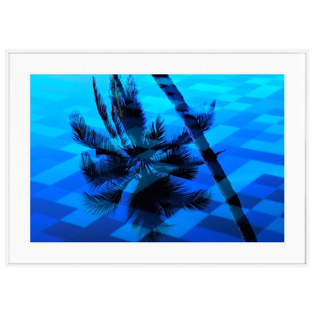 夏写真 プールに反射するヤシの木 インテリアアートポスター額装 AS0424