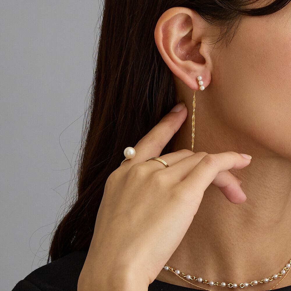 日本製 ジュエリー イヤリング ストーン パール バックチェーン ロング NT-N19