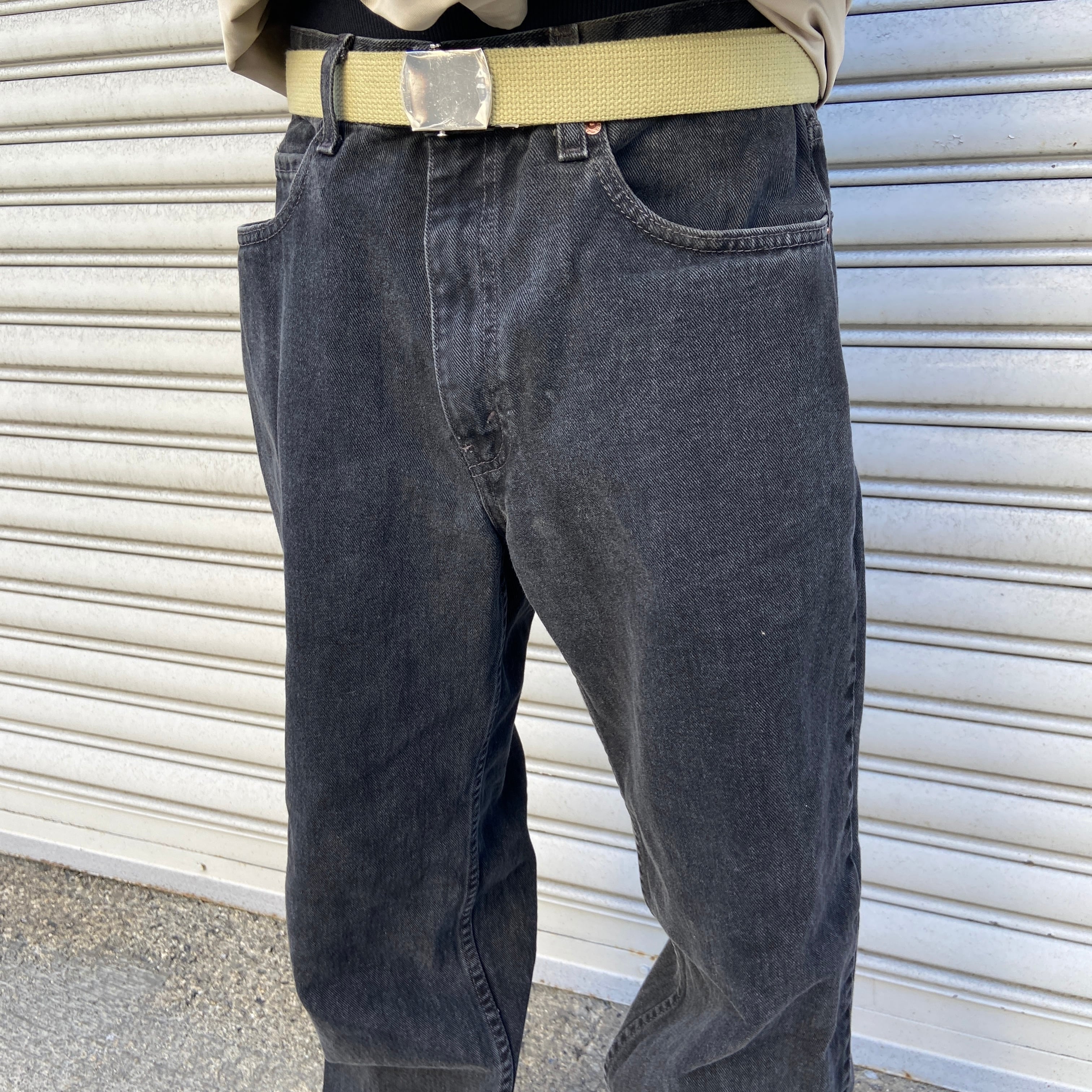 送料無料』90s Levi's 550 ブラックデニムパンツ 後染 スミクロ W34L32