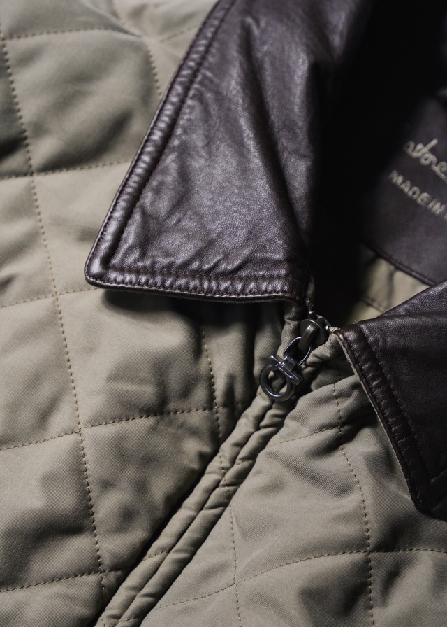 90’s Salvatore Ferragamo switching leather zip up quilting jacket