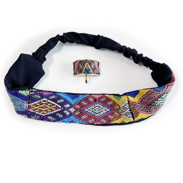 グアテマラ手織り hairband setーblack×multi color-1
