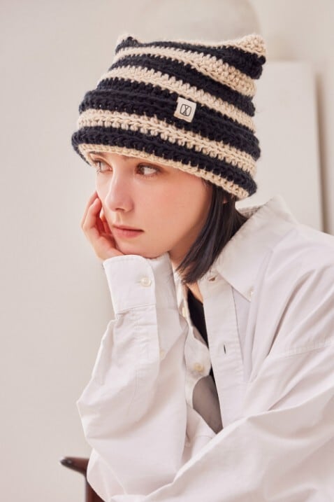 ☆RIIZE ソヒ 着用！！【VARZAR】Square Label Stripe Crochet Beanie