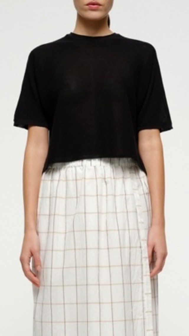 SARA LANZI -t shirt, knitted light cotton blend- :BLACK, :MILK
