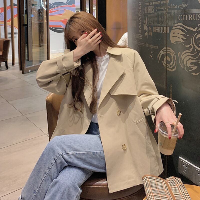 カーキスプリングオータムスタイルコート ルーズトップス 春物 秋物 試着室91741076662