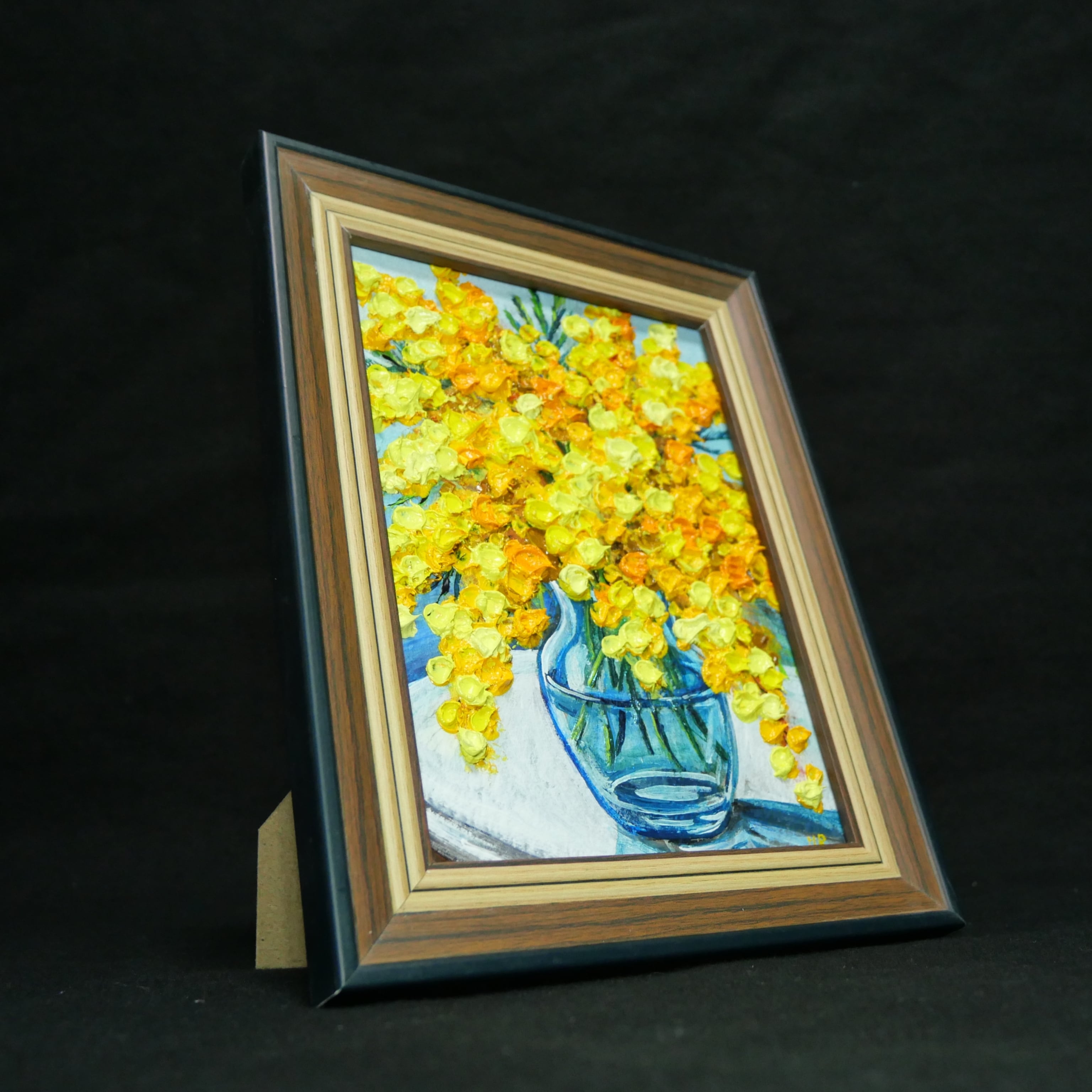 油絵 油彩 油彩画 絵 絵画 ミニ絵画【春を告げる、幸せの黄色い花束