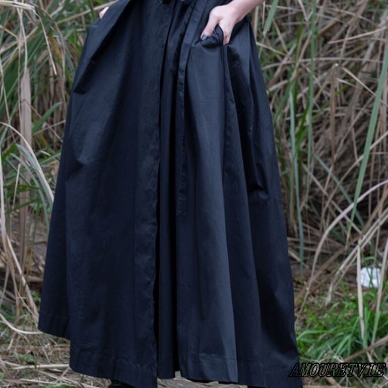 スカート 袴風 和風 シック モダン 黒 ブラック ミモレ丈 ミディ丈 モード系 ヴィジュアル系 501 Amouretvie 韓国系 モード系 個性的ファッションの通販サイト